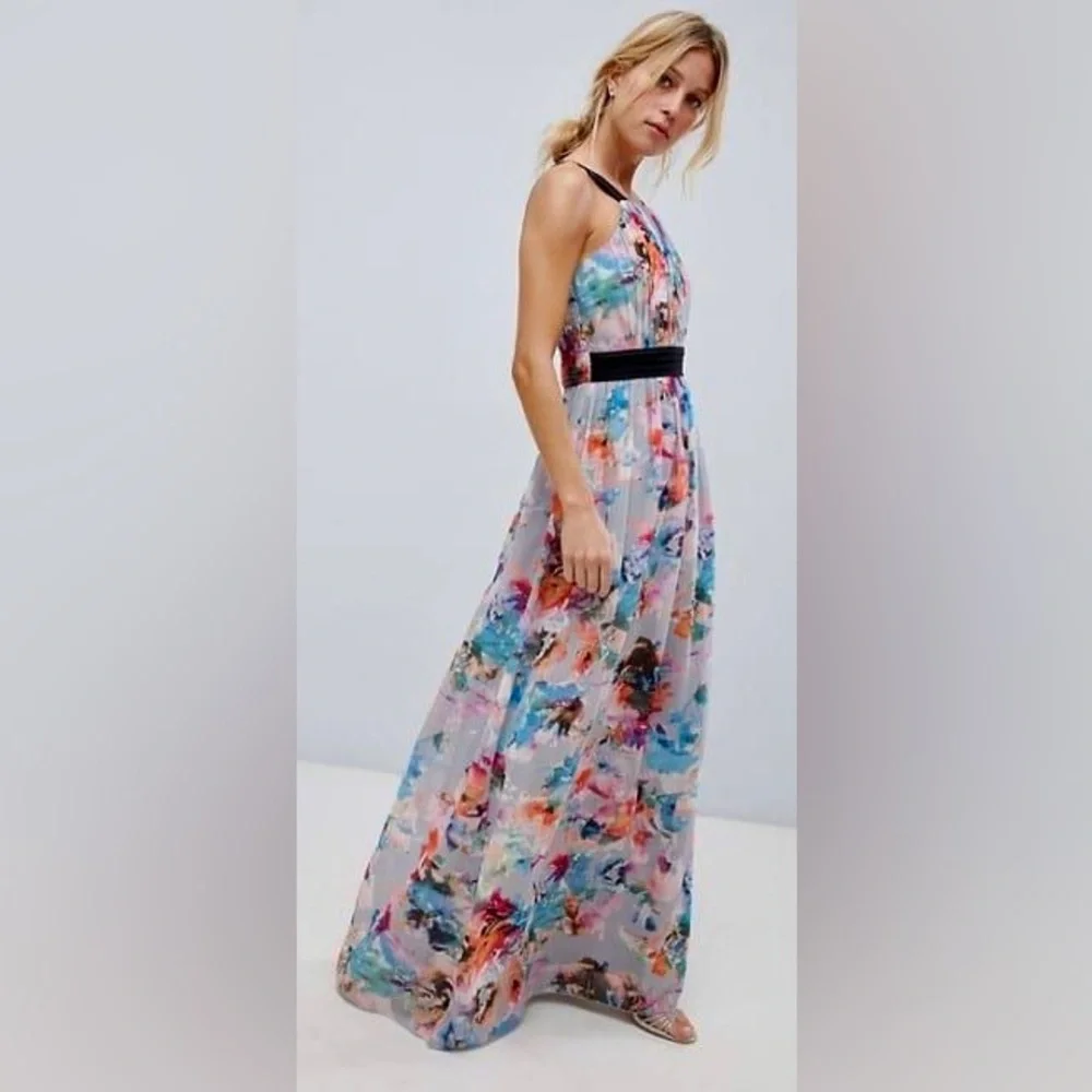 Pastel Floral Maxi Dress Halter Top 8 Little Mistress - Picture 1 of 10
